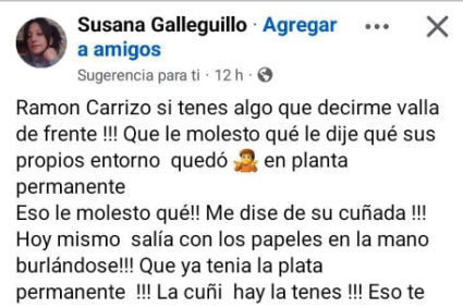 CHILECITO: RAMÓN CARRIZO DENUNCIARA A SUSANA GALLEGUILLO Y LE PIDIÓ QUE “NO ME VUELVA A HABLAR NUNCA MÁS”